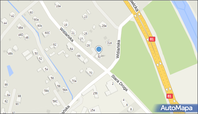 Skoczów, Wiślańska, 31, mapa Skoczów