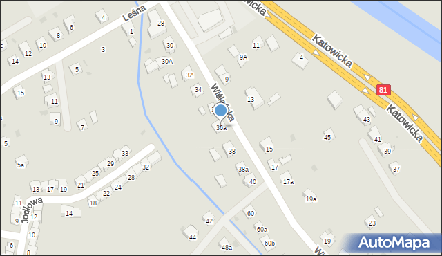 Skoczów, Wiślańska, 36a, mapa Skoczów