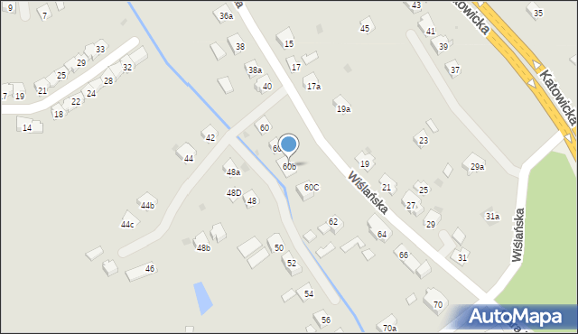 Skoczów, Wiślańska, 60b, mapa Skoczów