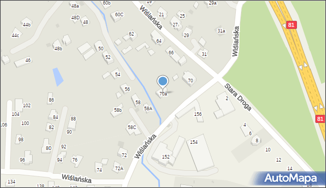 Skoczów, Wiślańska, 70a, mapa Skoczów