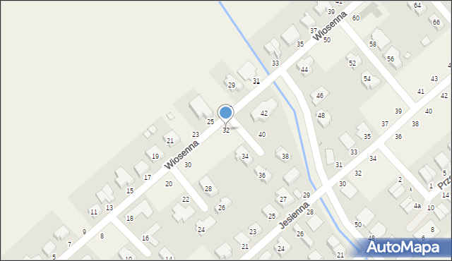 Skórzewo, Wiosenna, 32, mapa Skórzewo