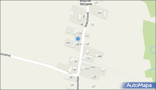 Skrzypne, Wierchowa, 92, mapa Skrzypne