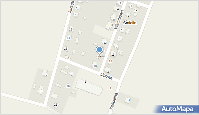 Śmielin, Wierzbowa, 16, mapa Śmielin