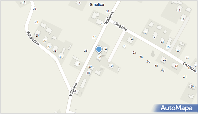 Smolice, Wiślana, 22, mapa Smolice