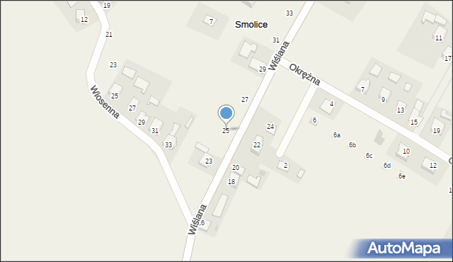 Smolice, Wiślana, 25, mapa Smolice