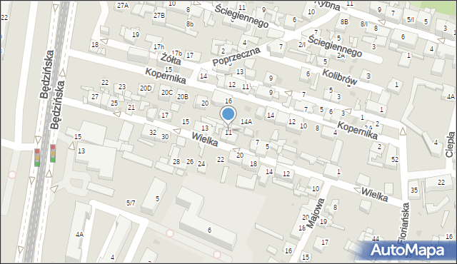 Sosnowiec, Wielka, 11, mapa Sosnowca