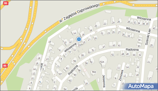 Sosnowiec, Wiosenna, 13, mapa Sosnowca