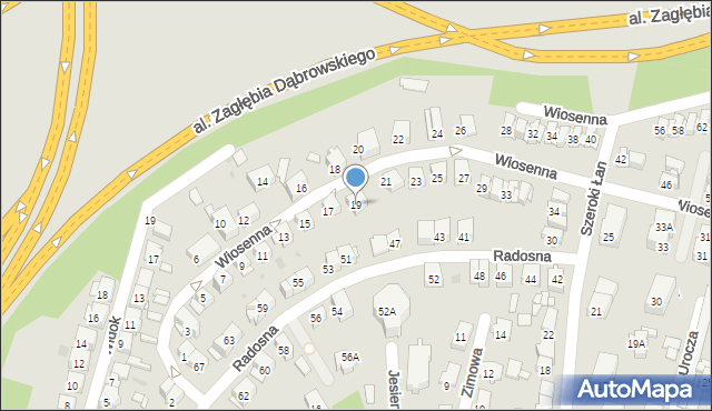 Sosnowiec, Wiosenna, 19, mapa Sosnowca