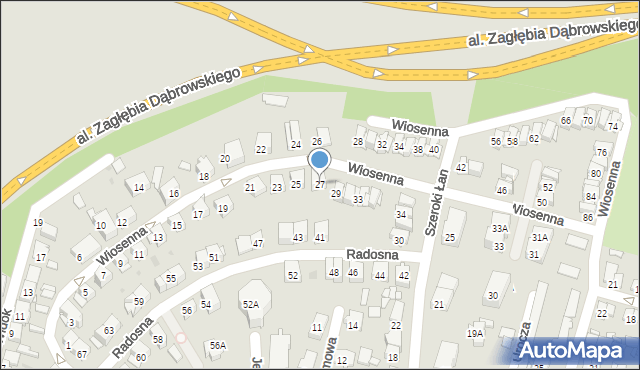 Sosnowiec, Wiosenna, 27, mapa Sosnowca