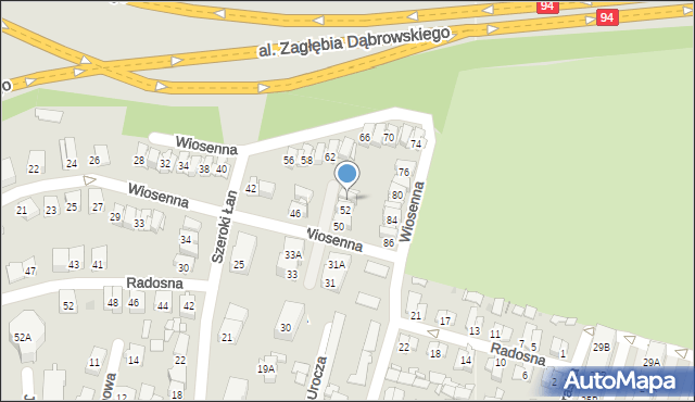 Sosnowiec, Wiosenna, 54, mapa Sosnowca