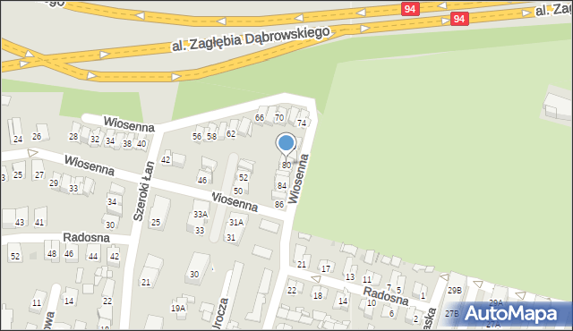 Sosnowiec, Wiosenna, 80, mapa Sosnowca