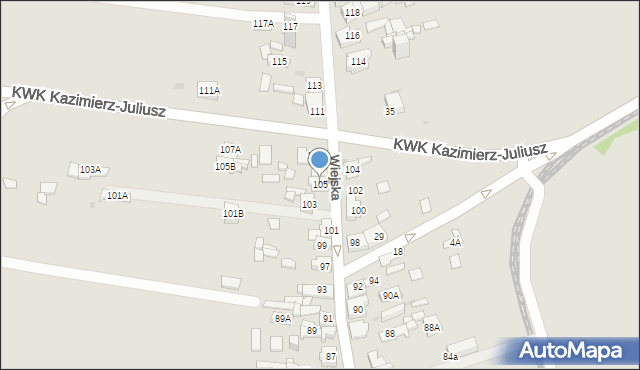 Sosnowiec, Wiejska, 105, mapa Sosnowca