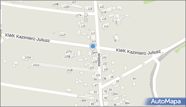 Sosnowiec, Wiejska, 107, mapa Sosnowca