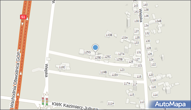 Sosnowiec, Wiejska, 125j, mapa Sosnowca