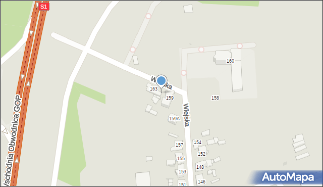 Sosnowiec, Wiejska, 161, mapa Sosnowca