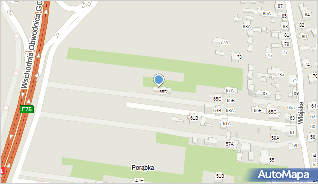 Sosnowiec, Wiejska, 65E, mapa Sosnowca