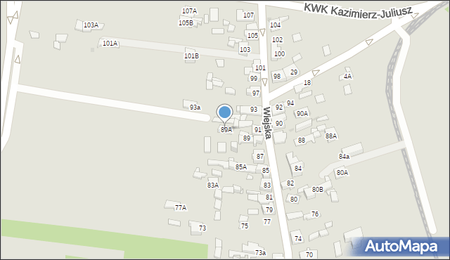 Sosnowiec, Wiejska, 89A, mapa Sosnowca