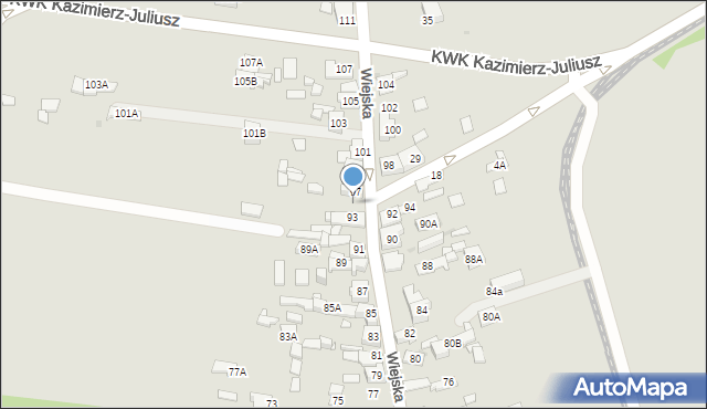 Sosnowiec, Wiejska, 95, mapa Sosnowca