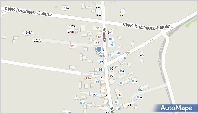 Sosnowiec, Wiejska, 99A, mapa Sosnowca