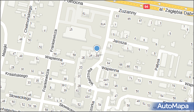 Sosnowiec, Wieczorka Aleksandra, 2G, mapa Sosnowca