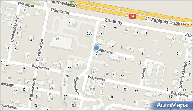Sosnowiec, Wieczorka Aleksandra, 3, mapa Sosnowca