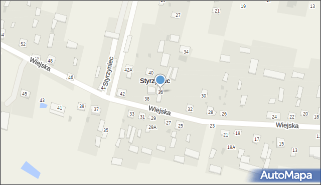 Styrzyniec, Wiejska, 36, mapa Styrzyniec