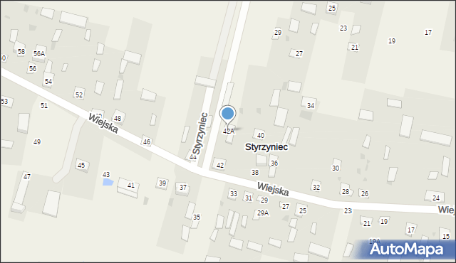 Styrzyniec, Wiejska, 42A, mapa Styrzyniec