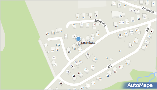 Sucha Beskidzka, Wiosenna, 36, mapa Sucha Beskidzka