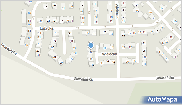 Świdnica, Wielecka, 26, mapa Świdnicy