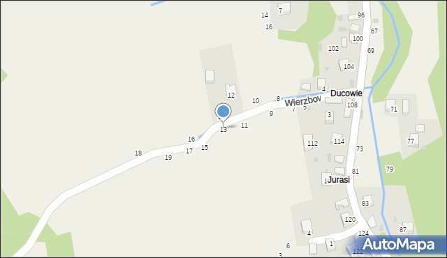 Świnna, Wierzbowa, 13, mapa Świnna