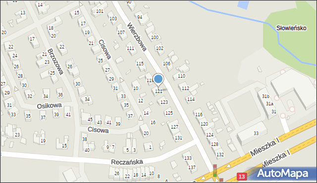 Szczecin, Wierzbowa, 121, mapa Szczecina