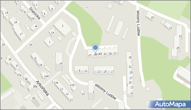 Szczecin, Wiosny Ludów, 45, mapa Szczecina