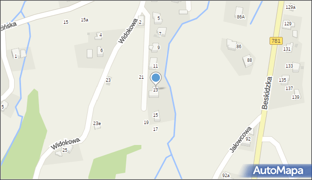 Targanice, Widokowa, 13, mapa Targanice