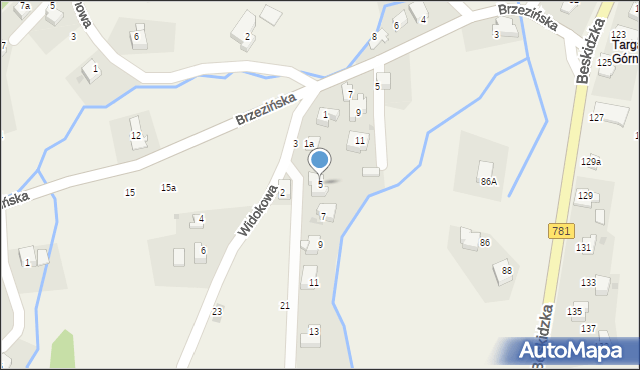 Targanice, Widokowa, 5, mapa Targanice