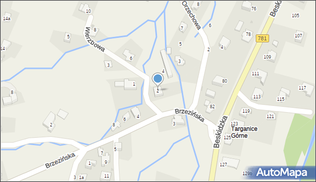Targanice, Wierzbowa, 2, mapa Targanice