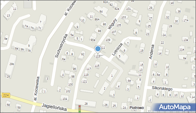 Tczew, Wigury Stanisława, inż. pil., 113, mapa Tczew
