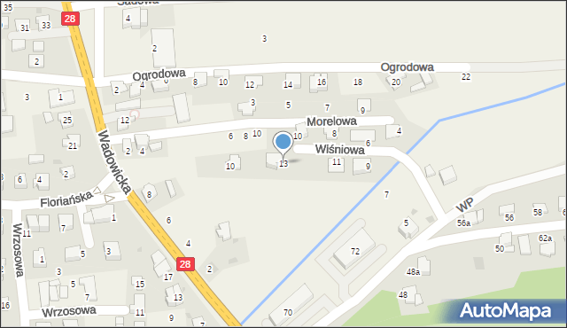 Tomice, Wiśniowa, 13, mapa Tomice