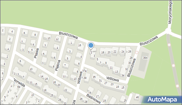 Toruń, Willowa, 1, mapa Torunia