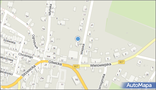 Toszek, Wiejska, 1, mapa Toszek