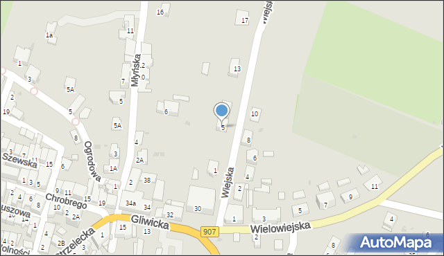 Toszek, Wiejska, 5, mapa Toszek