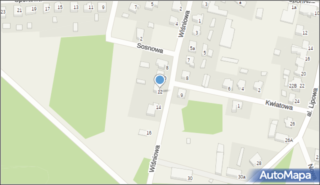 Trzebiechów, Wiśniowa, 12, mapa Trzebiechów
