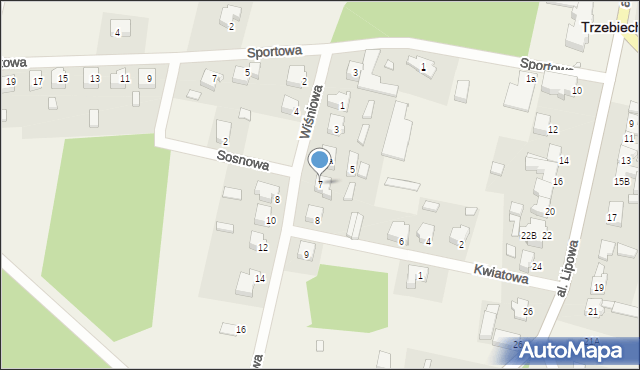 Trzebiechów, Wiśniowa, 7, mapa Trzebiechów