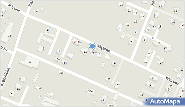 Tychy, Wiązowa, 14, mapa Tychów