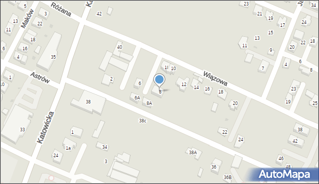 Tychy, Wiązowa, 8, mapa Tychów