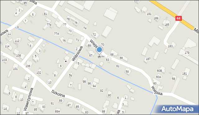 Tychy, Wiejska, 65, mapa Tychów