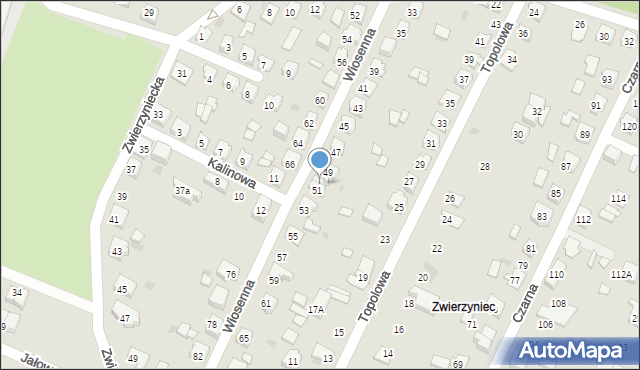 Tychy, Wiosenna, 51A, mapa Tychów