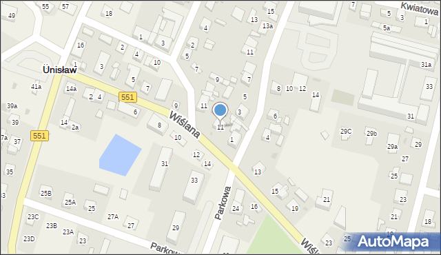 Unisław, Wiślana, 11, mapa Unisław