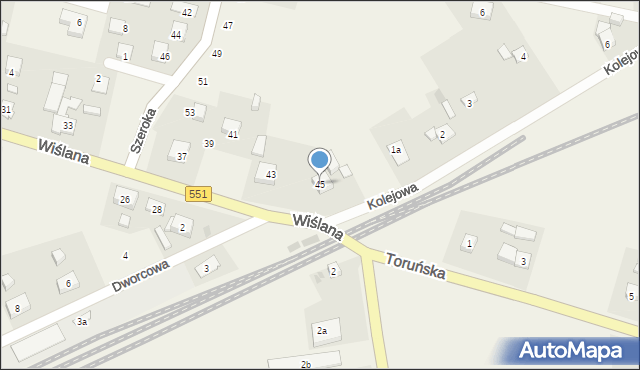Unisław, Wiślana, 45, mapa Unisław