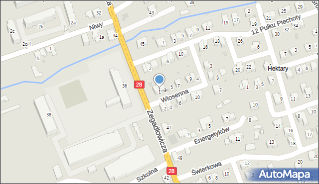 Wadowice, Wiosenna, 1, mapa Wadowice