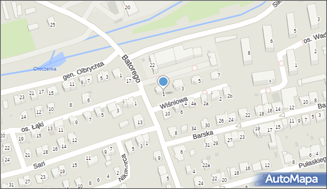 Wadowice, Wiśniowa, 1, mapa Wadowice